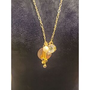 J. Crew Gold Tone Cluster Necklace with Pearl and Clear Crystal